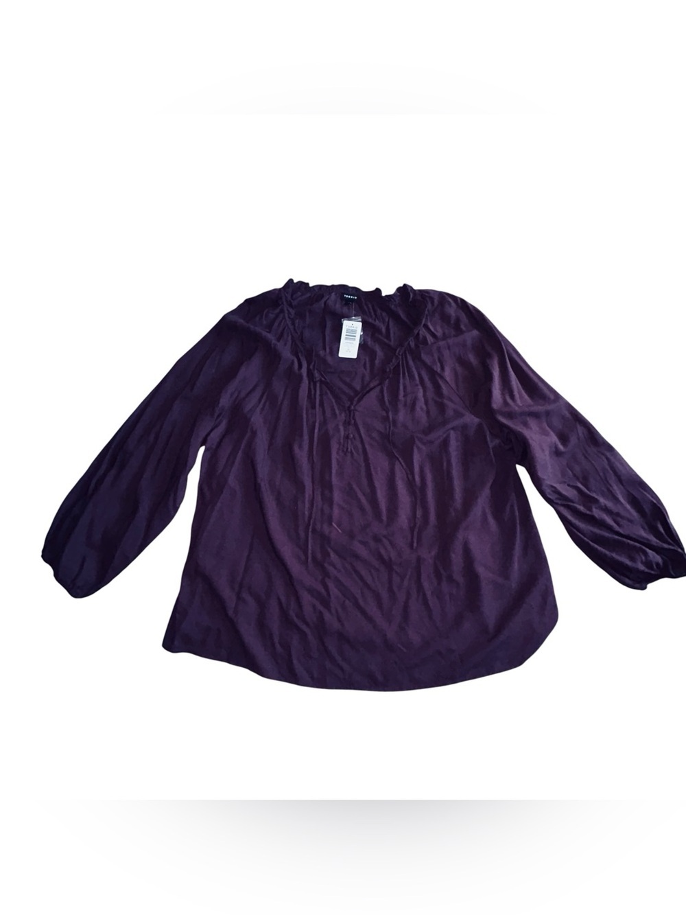 torrid Deep Plum V-Neck Peasant Top with Tie
